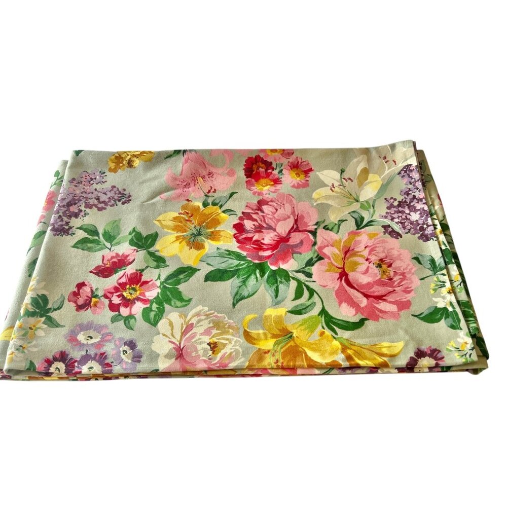 Waterford Floral Cotton Sateen Tablecloth 97" X 58.5" Multicolor on Green Cotton - Picture 11 of 15